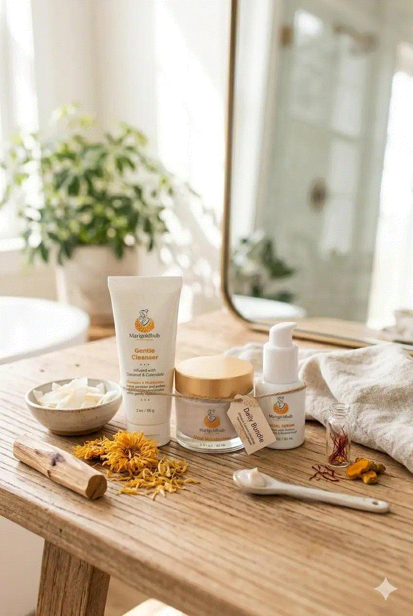 Daily Ritual Postpartum Skincare Bundle with cream-colored cleanser, serum, and moisturizer jars featuring botanical labels