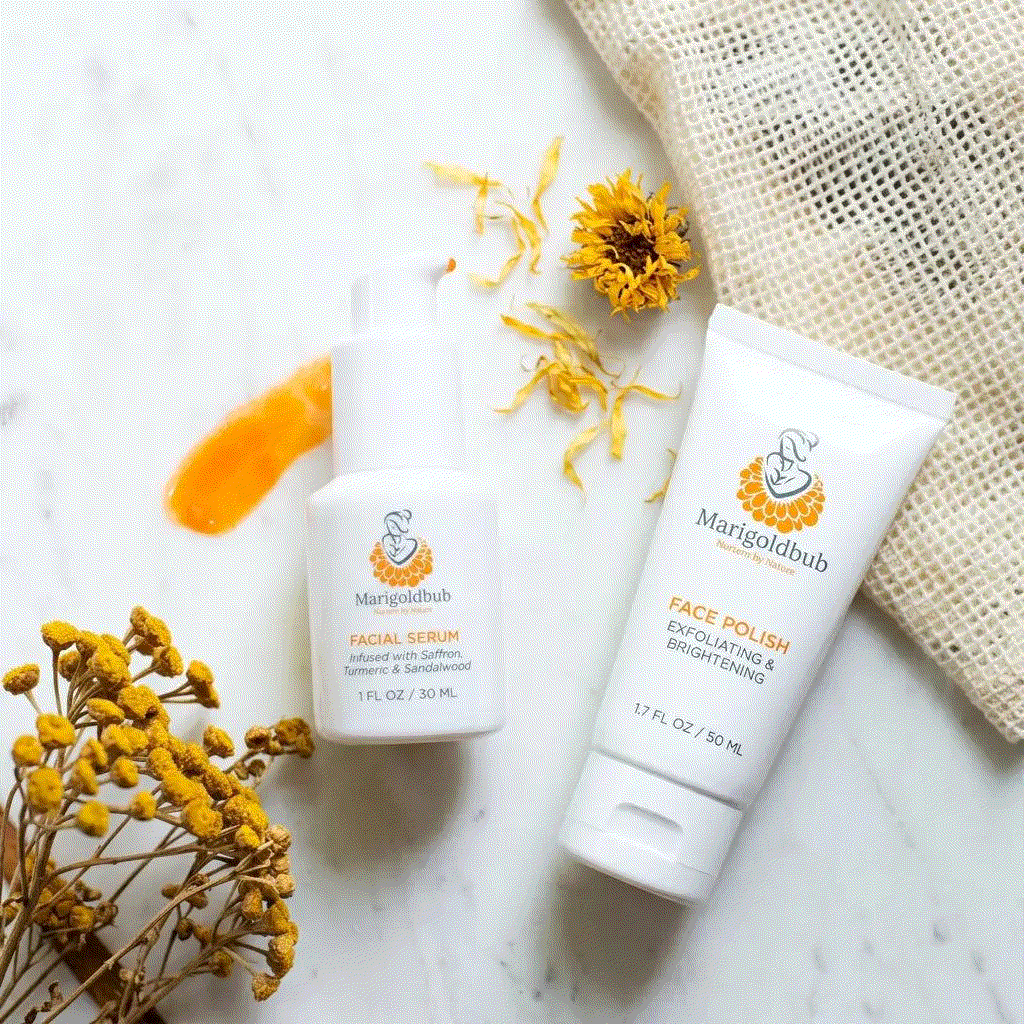 Radiance Ritual Bundle with a white illuminating face serum bottle and white face polish tube, featuring botanical labels